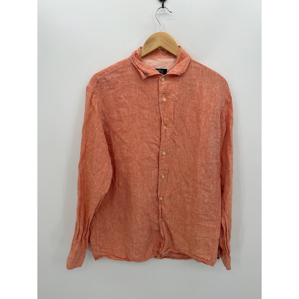 Pronto Uomo Mens Large Orange 100% Linen Button Front‎ Long Sleeve Coastal Shirt